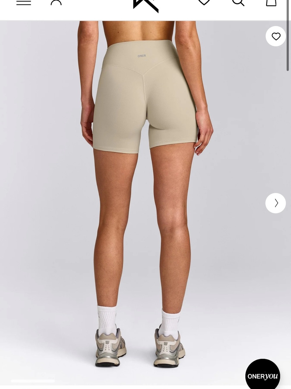 SOFTMOTION™ HIGH WAISTED SHORTS 6" WITH GRAY LOGO oatmeal MEDIUM NWT